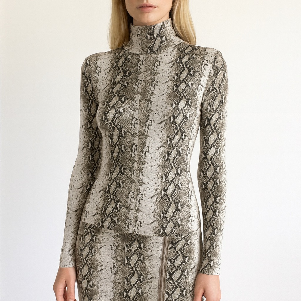 Snake Print Turtleneck Bodycon Dress • Long Sleeve • Slim Fit
